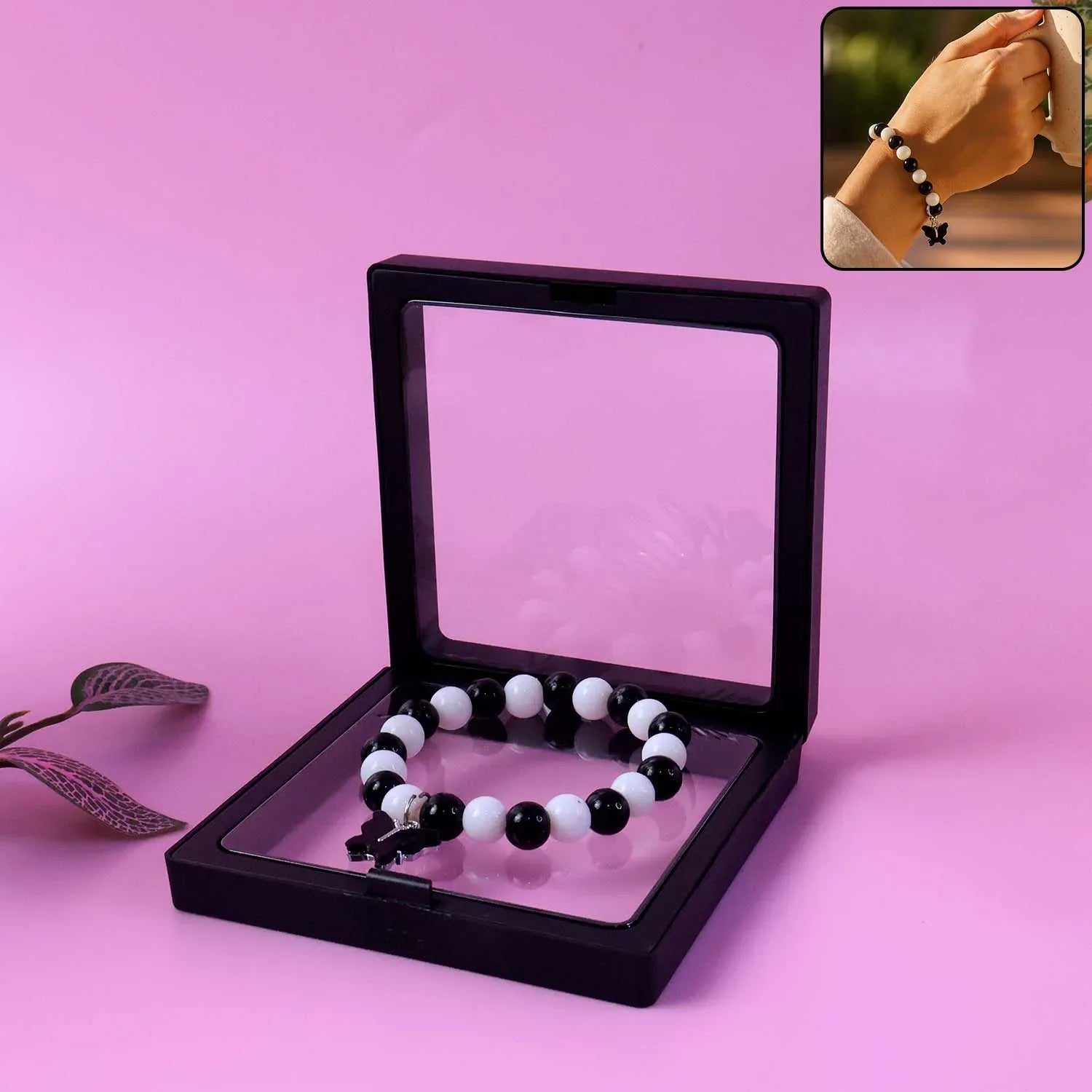 Elegant Black And White Fancy Bracelet (1 Pc) - Zidbik