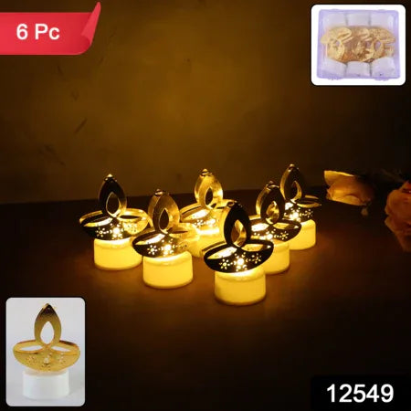 Golden Diya Shaped Led Tealight Candles (6 Pc) - Zidbik