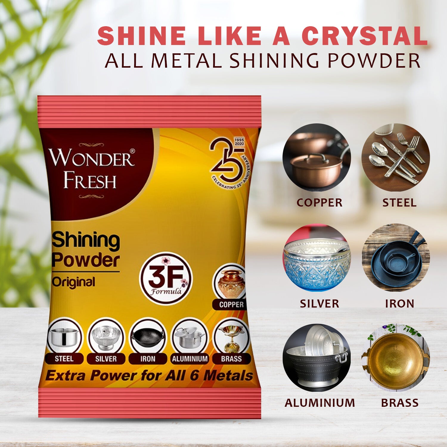 Shining Powder Cleans And Polishes Copper Brass Silver Aluminum Iron And Steel Removes Tarnish And Oxidation (200 Gm) - Zidbik