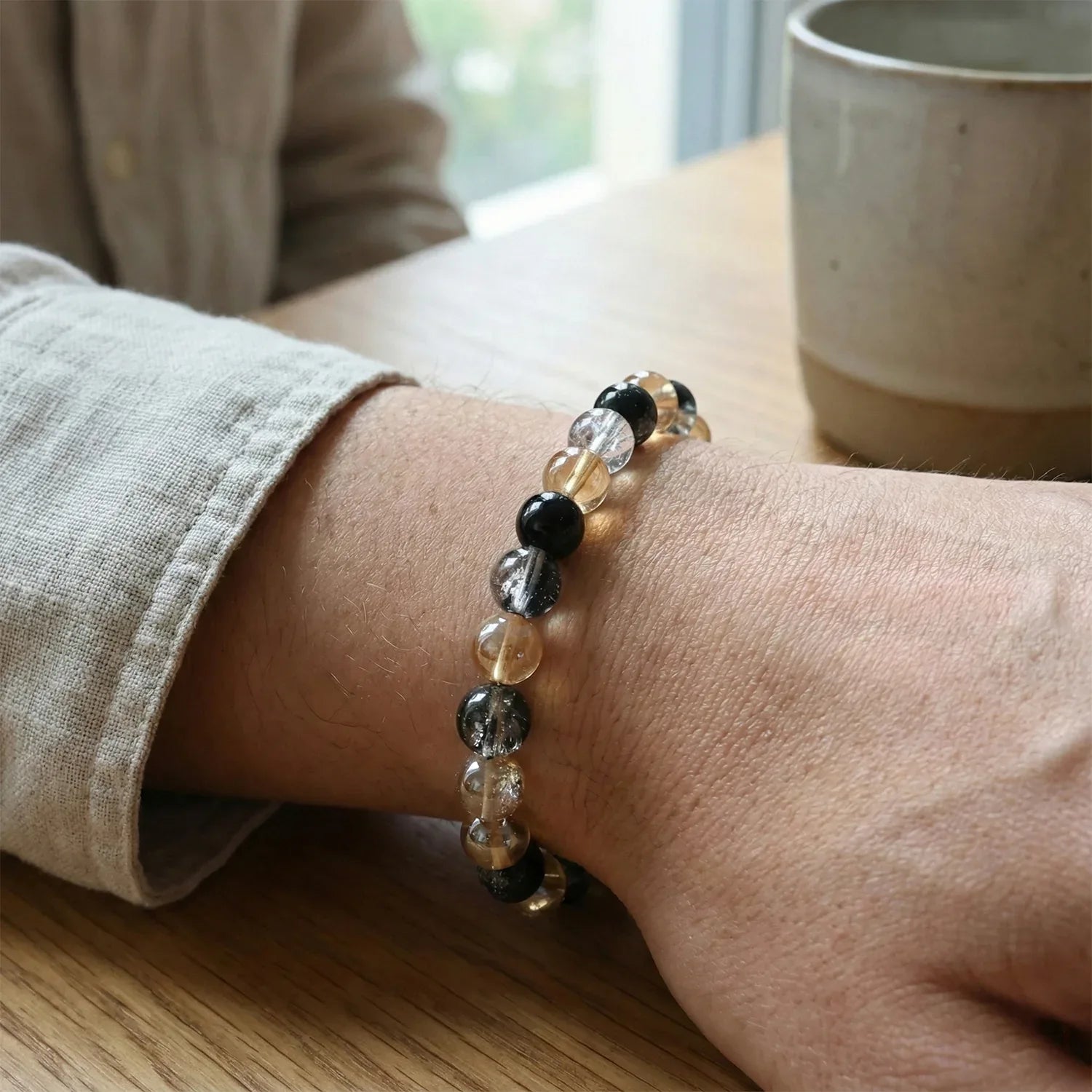 Elegant Dual-tone Crystal Beaded Stretch Bracelet (1 Pc) - Zidbik