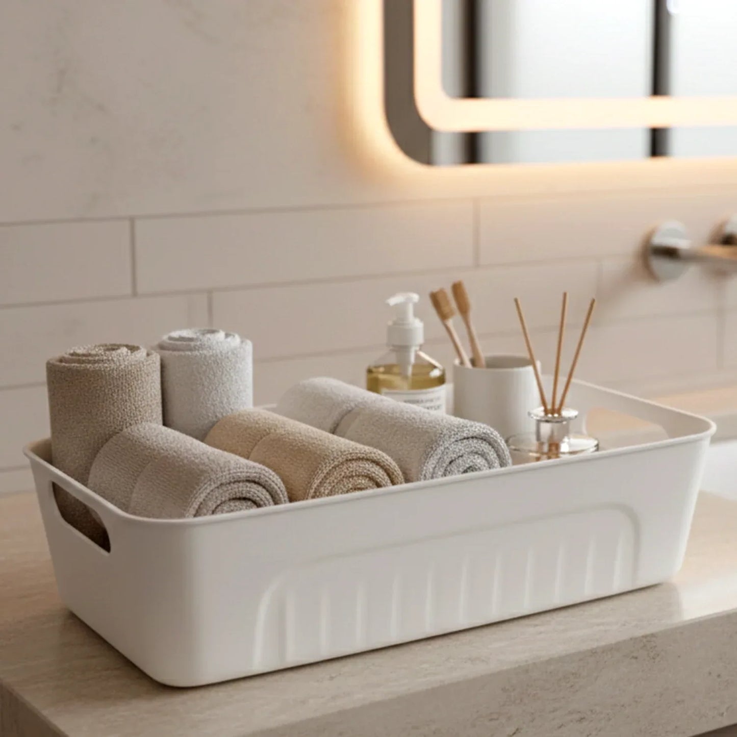 White Plastic Storage Basket Tray Set (4 Pcs) - Zidbik