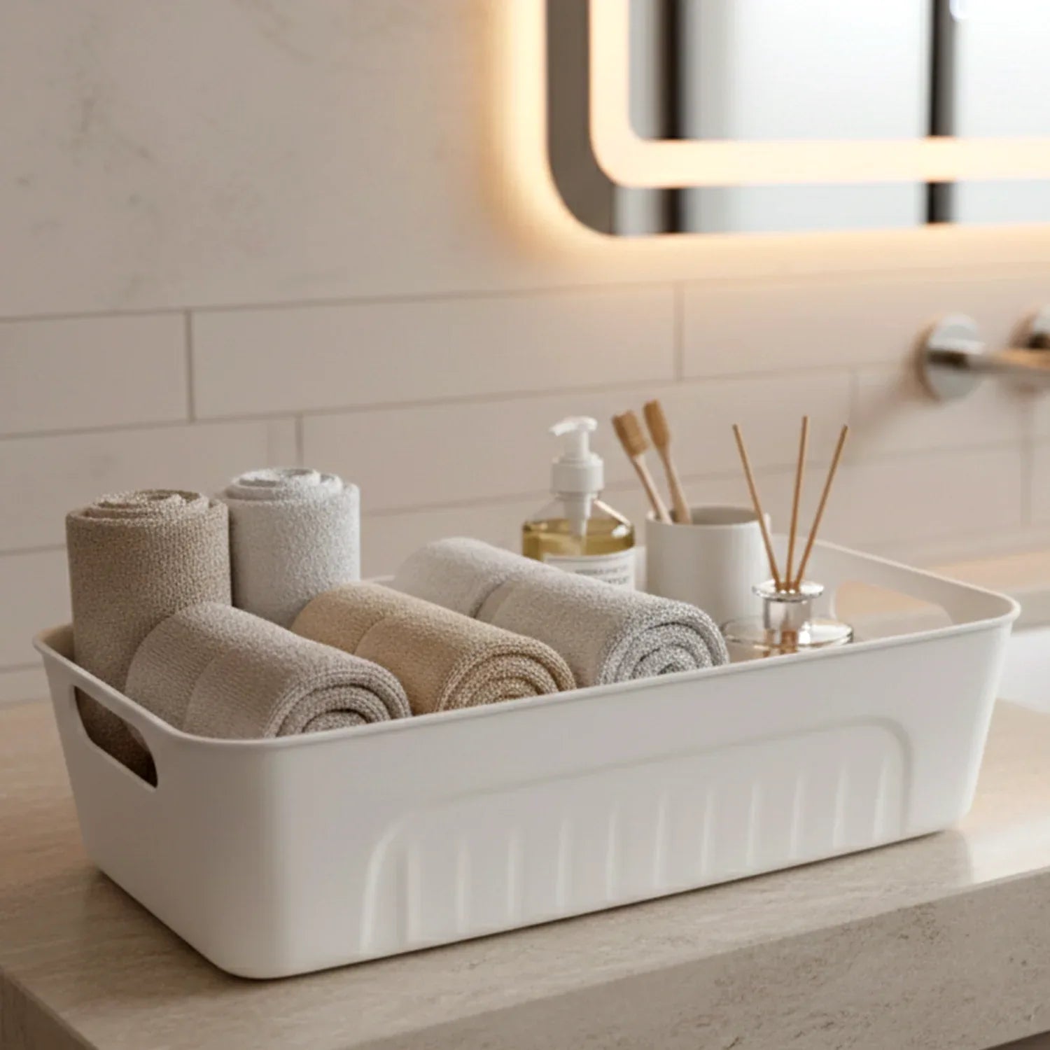 White Plastic Storage Basket Tray Set (4 Pcs) - Zidbik
