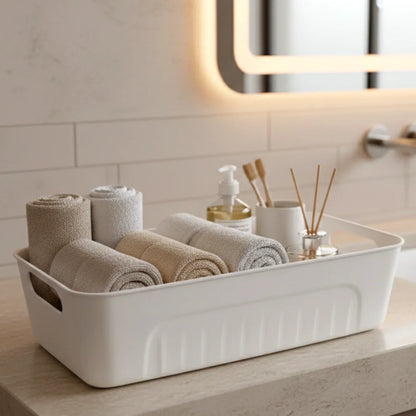 White Plastic Storage Basket Tray Set (4 Pcs) - Zidbik