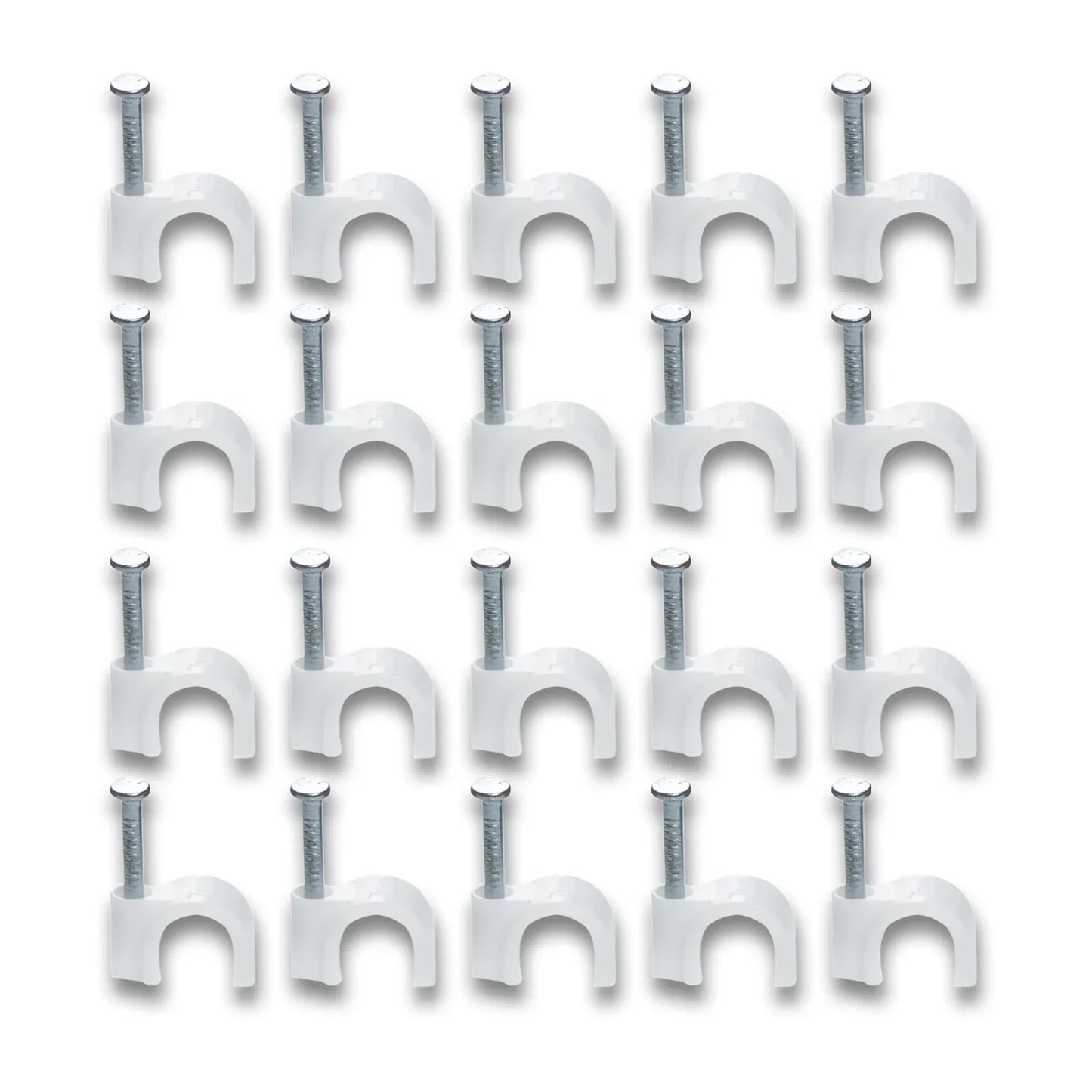 Wire Wall Clips Plastic Cable Clips Round Wire Pins With Steel Nail (20 Pcs Set) - Zidbik