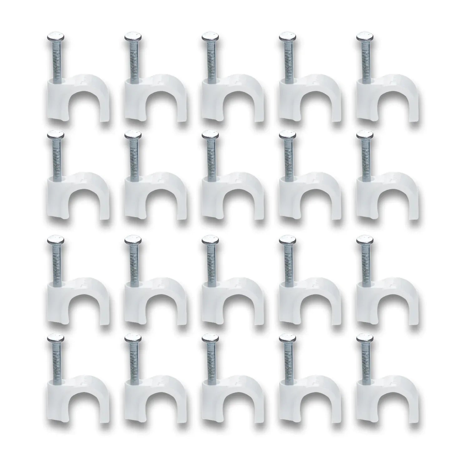 Wire Wall Clips Plastic Cable Clips Round Wire Pins With Steel Nail (20 Pcs Set) - Zidbik