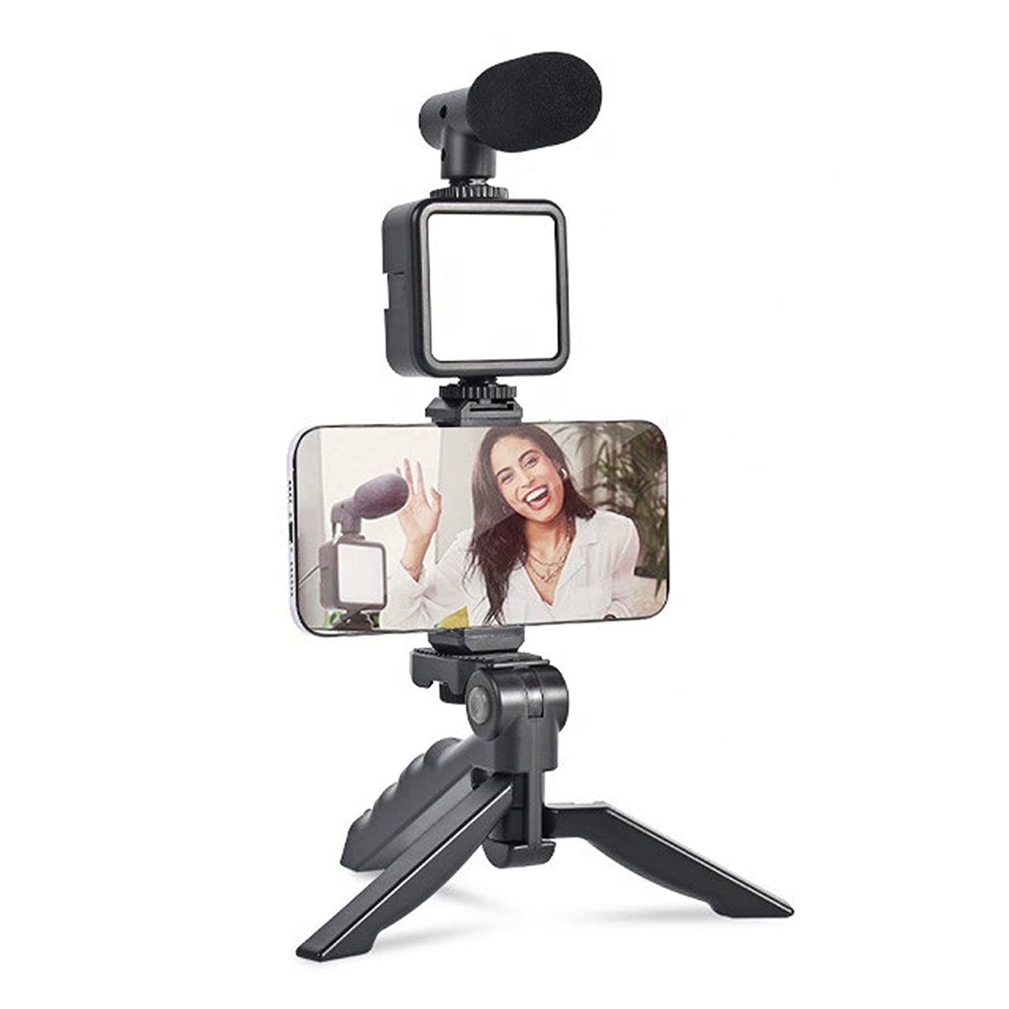 6054 Vlogging Kit For Video Making With Mic Mini Tripod Stand Led Light  Phone Holder Clip For Making Videos - Zidbik