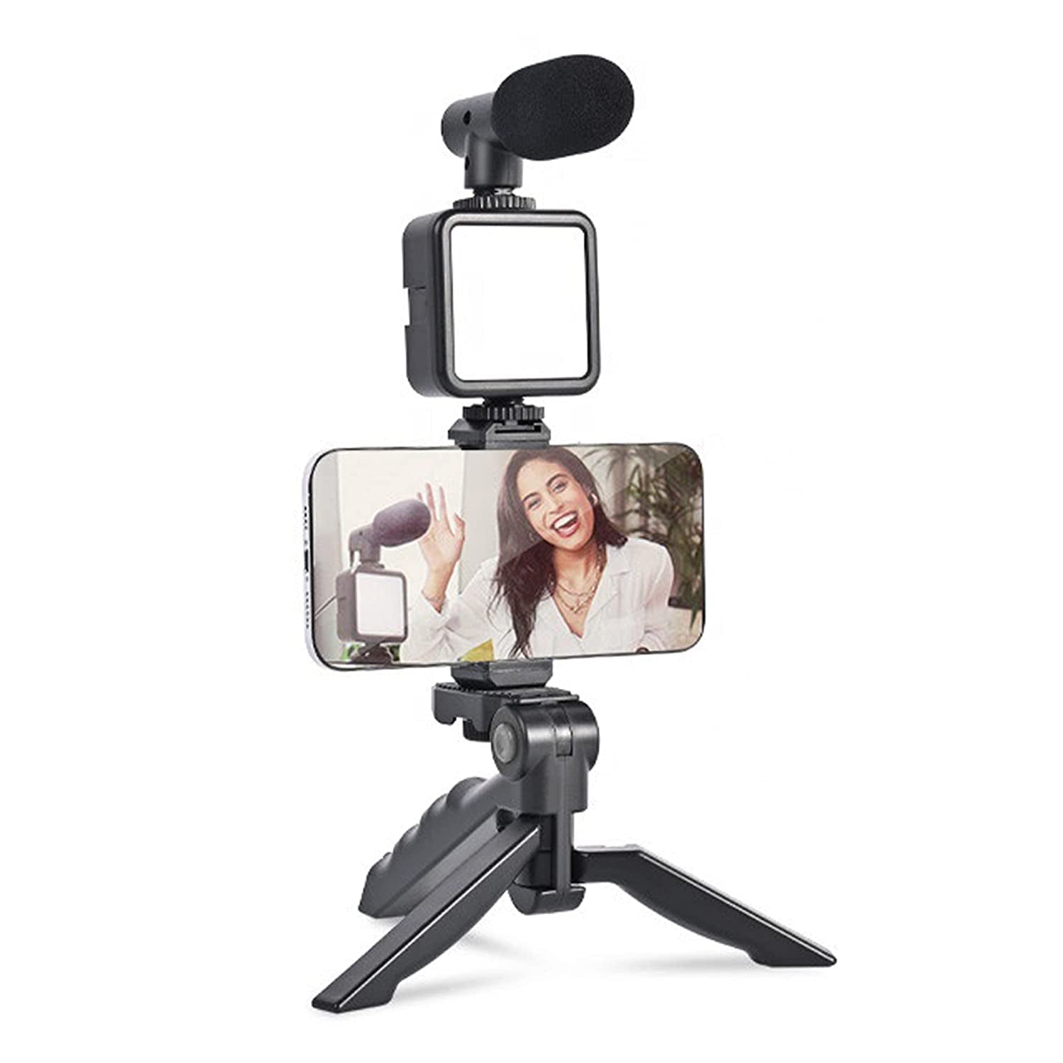 6054 Vlogging Kit For Video Making With Mic Mini Tripod Stand Led Light  Phone Holder Clip For Making Videos - Zidbik