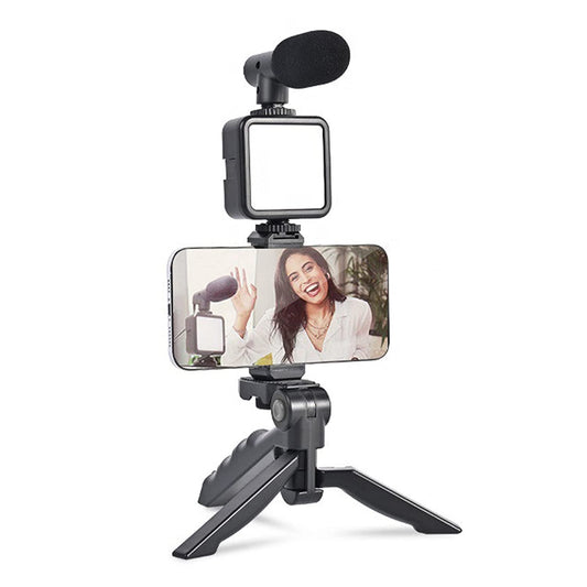 6054 Vlogging Kit For Video Making With Mic Mini Tripod Stand Led Light  Phone Holder Clip For Making Videos - Zidbik