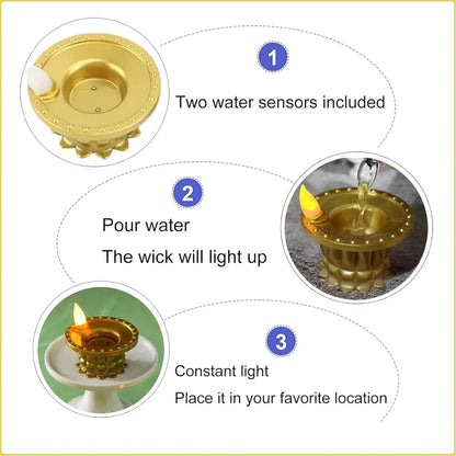 Set Of 3 Water Sensor Led Golden Diyas - Zidbik