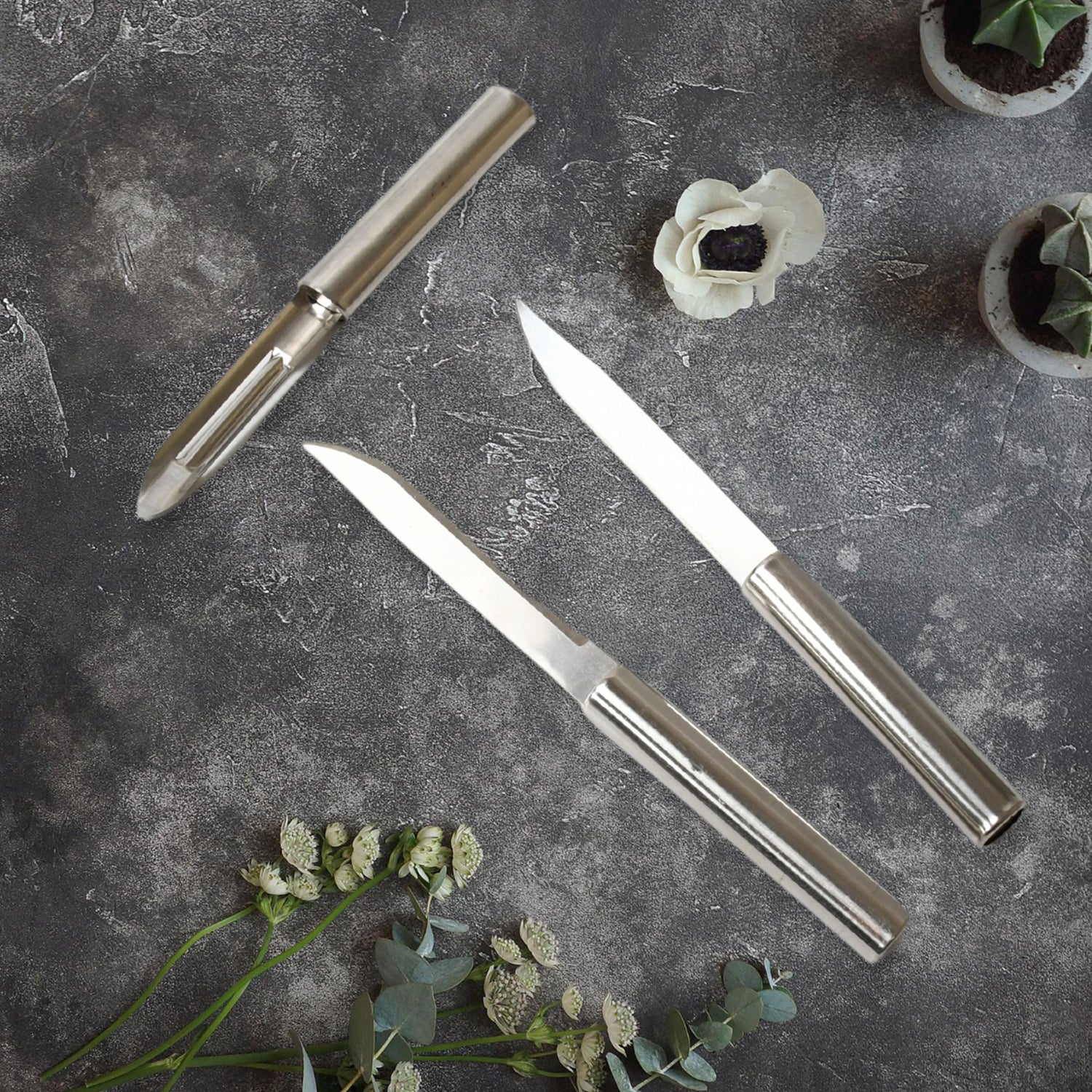 8243 Stainless Steel Multipurpose Sharp Cutting Knife With Non-slip Handle For Fruit Meat And Vegetable Chopping (Pack Of 3) - Zidbik