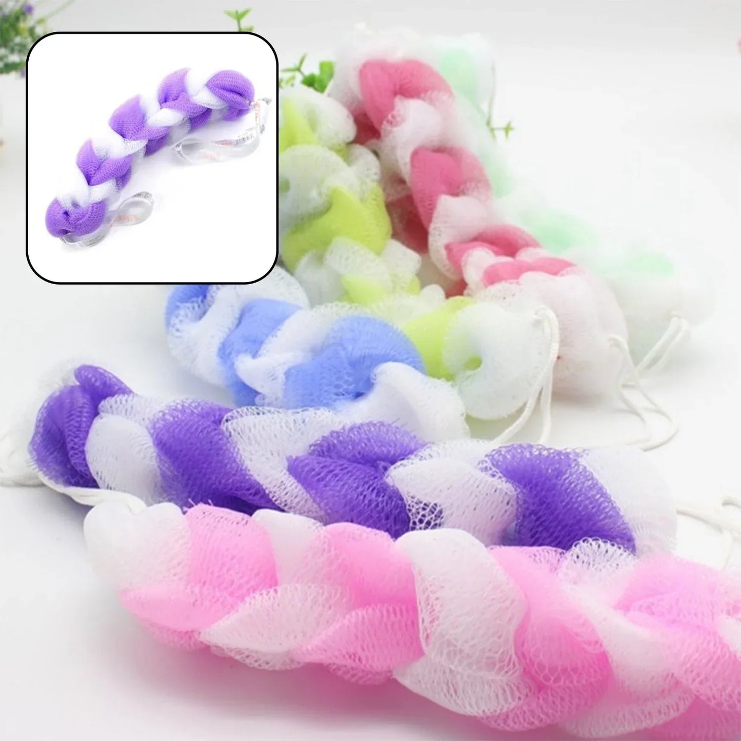6073 Hanging Bath Shower Long Loofah Sponge Pouf Body Scrubber (Pack Of 6) - Zidbik
