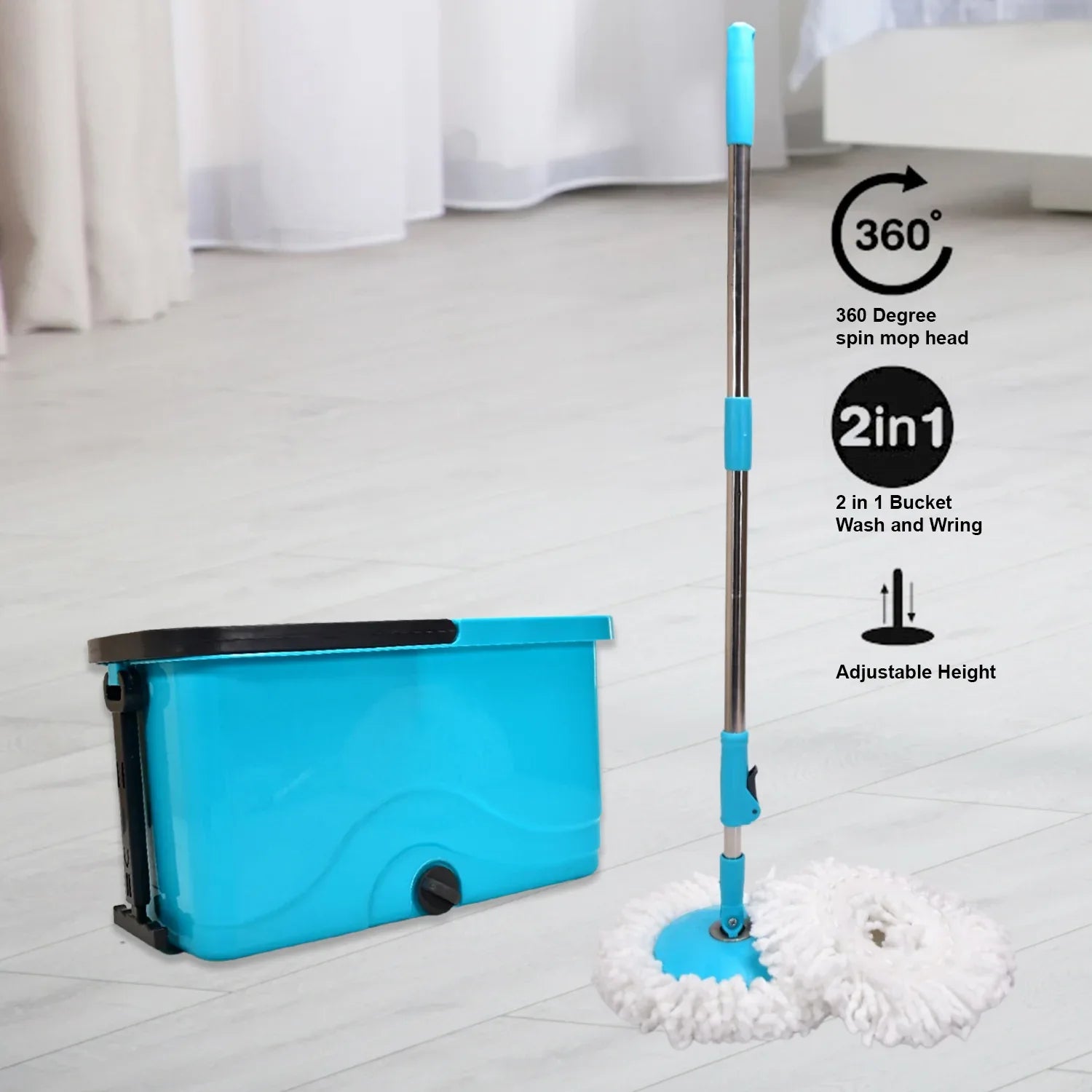 4027 Quick Spin Mop Plastic Spin Bucket Floor Cleaning Easy Wheels Big Bucket Floor Cleaning Mop With Bucket - Zidbik