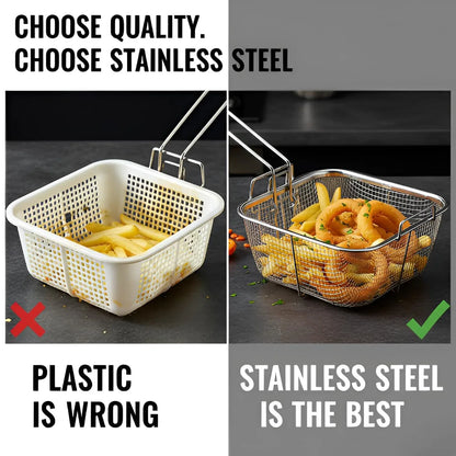 Stainless Steel Deep Fryer Basket With Long Handle (1 Pc) - Zidbik