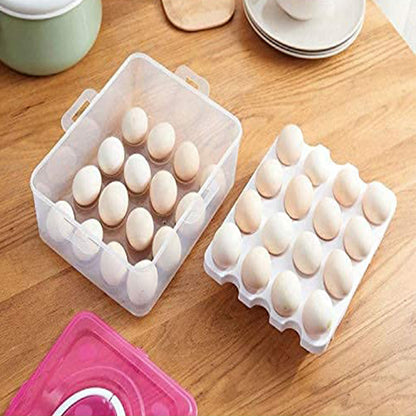 5725 2layer 32 Grid Egg Tray With Lid Egg Carrier Holder For Refrigerator Camping Food Storage Container With Handle (1 Pc ) - Zidbik