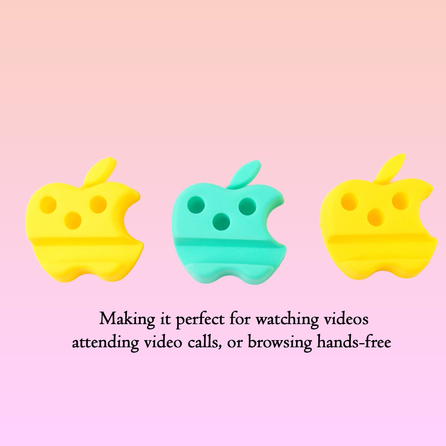 Multi-functional Apple-shaped Plastic Mobile Stand With Pen Holder (3 Pc  Mix Color) - Zidbik