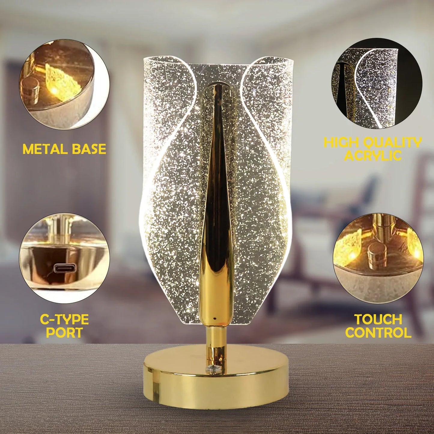 Luxury Crystal Table Lamp With Usb Charging (1 Pc) - Zidbik