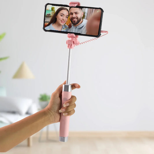 Wired Selfie Stick With Rearview Mirror Built-in Shutter Button (1 Pc) - Zidbik