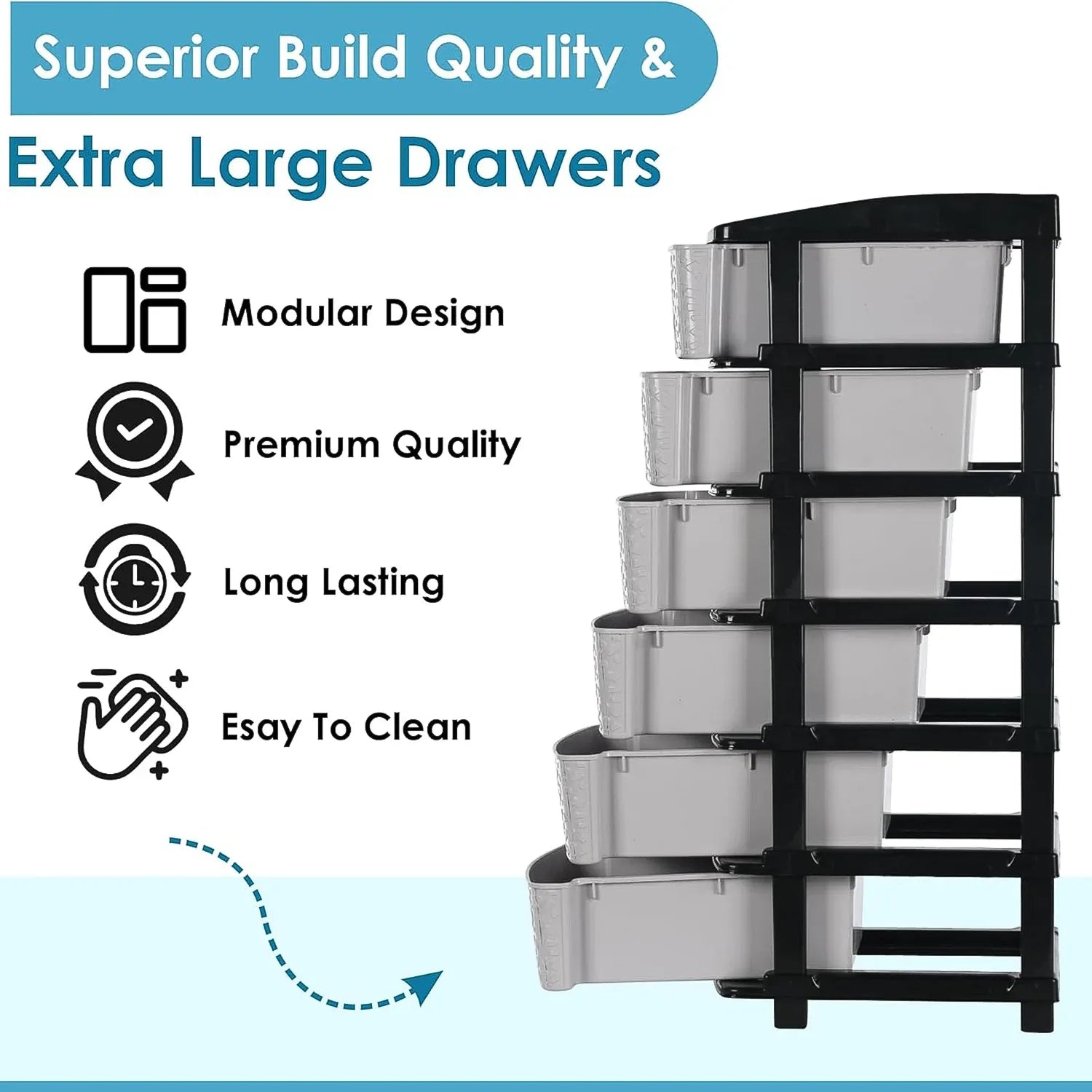6-layer Heavy-duty Plastic Drawer Organizer Cabinet With Stone Texture Drawers - Zidbik