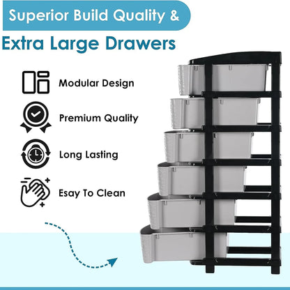 6-layer Heavy-duty Plastic Drawer Organizer Cabinet With Stone Texture Drawers - Zidbik