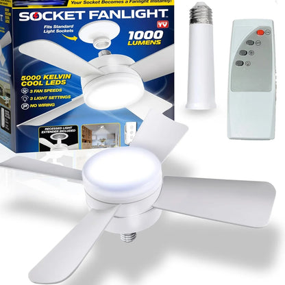 17845 Socket Fan Light Original - Cool Light Led Ceiling Fans With Lights And Remote Control Replacement For Lightbulb - Bedroom Kitchen Living Room1000 Lumens 5000 Kelvins Cool Leds (Remote Battery Not Included) - Zidbik