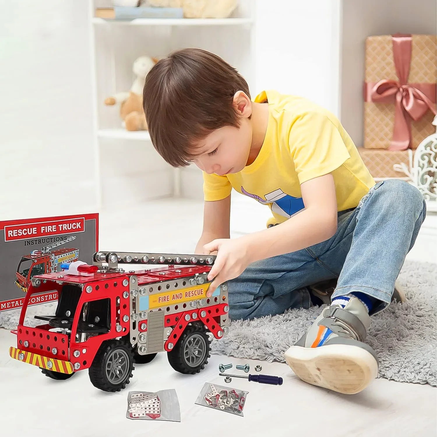 Metal Diy Fire Truck Building Blocks For Kids (Fire Truck 292pcs Of Truck Tool 1 Set) - Zidbik