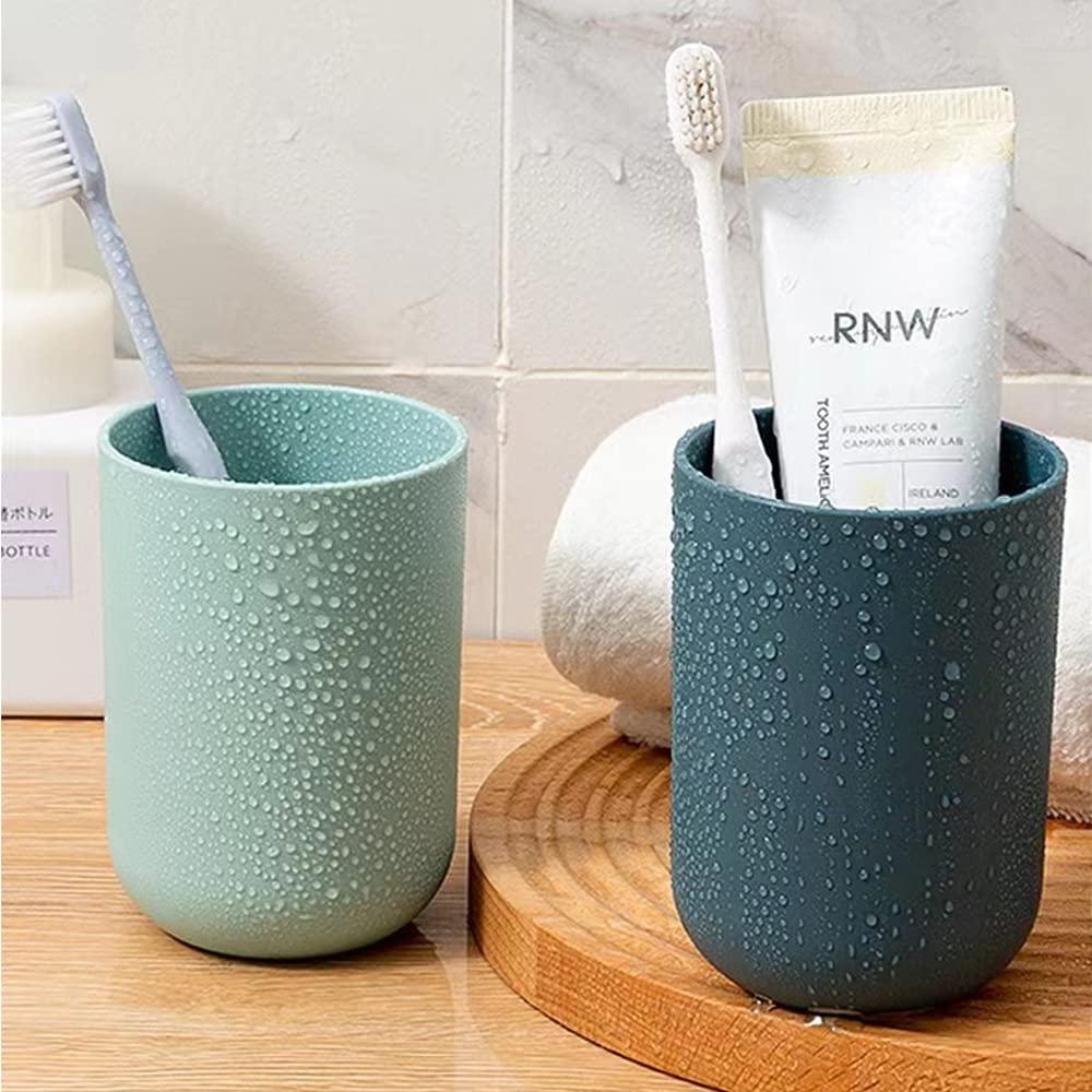 Multipurpose Wall Mount Toothbrush Holder Plastic Stand With 2 Cup (1 Set) - Zidbik
