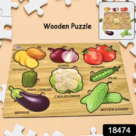 Wooden Vegetable Puzzle Learning Educational Board (1 Set 2820 Cm) - Zidbik