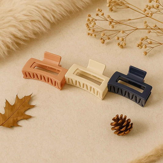 Matte Finish Rectangle Hair Claw Clip For Women And Girls  Assorted Color Pack  1 Pc - Zidbik