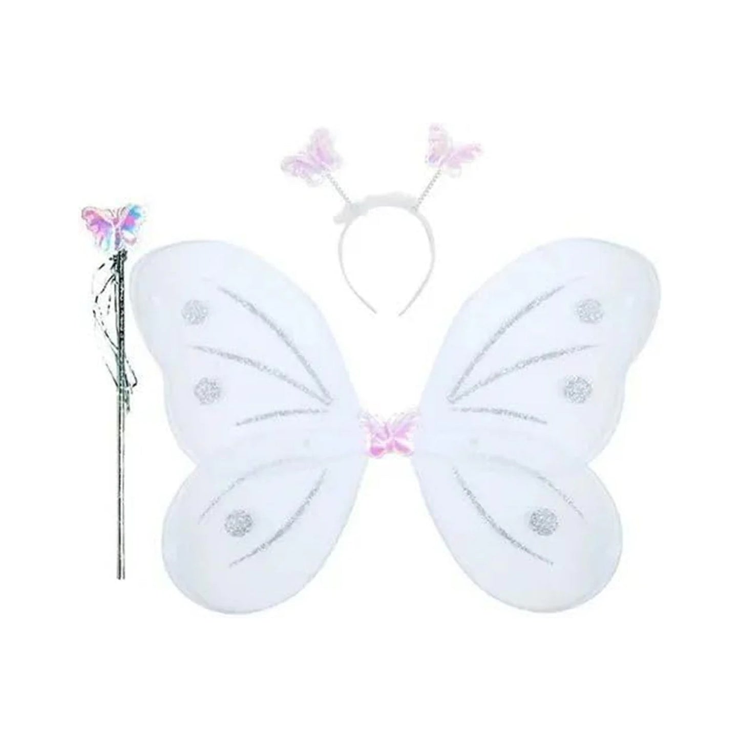 3293 Baby Girls Fairy Nylon Butterfly Wings Costume Butterfly Fairy Angel Wing Wand And Hairband Multi- Color For Party (1pc) - Zidbik