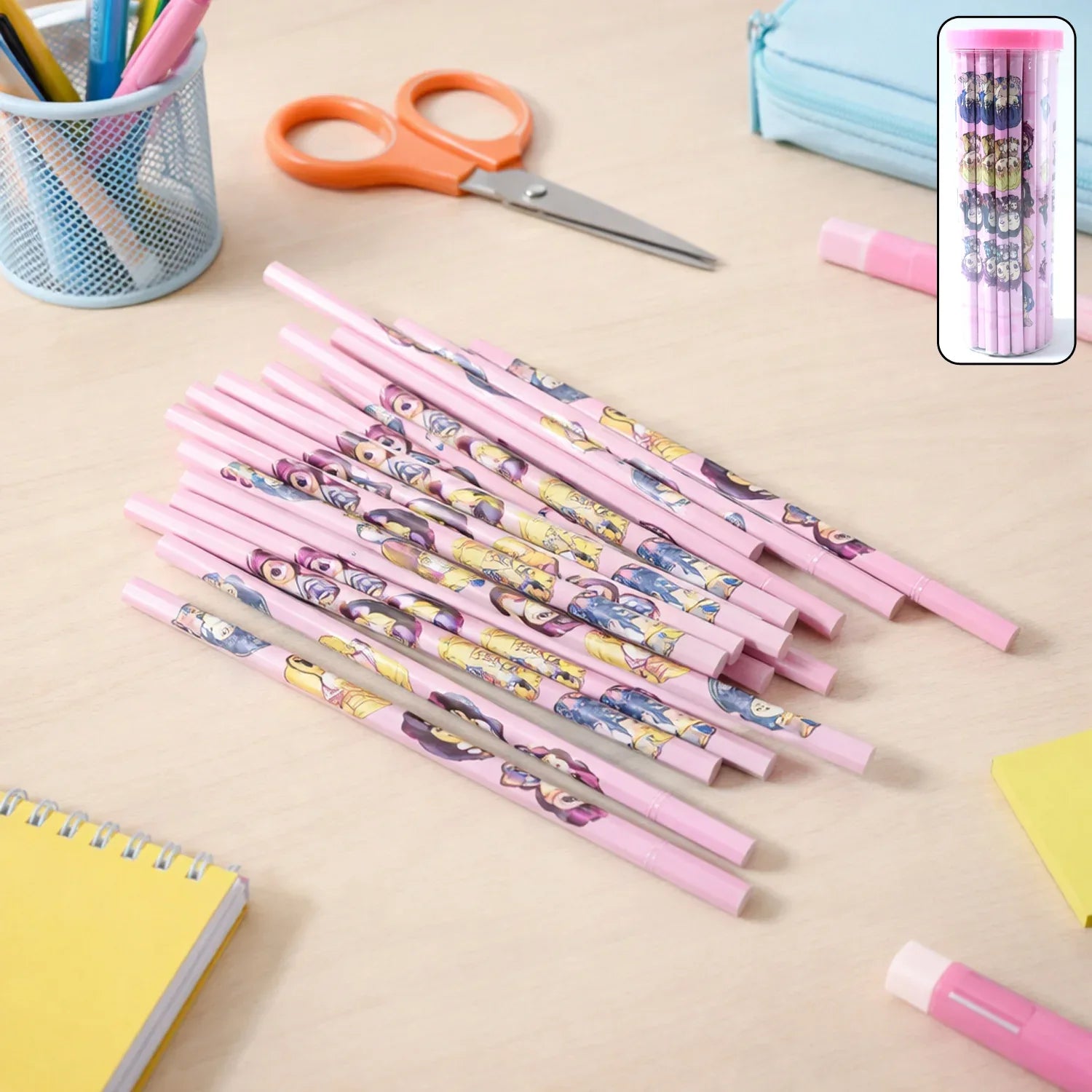Cartoon Printed Wooden Pencil Set (50 Pc Pack) - Zidbik