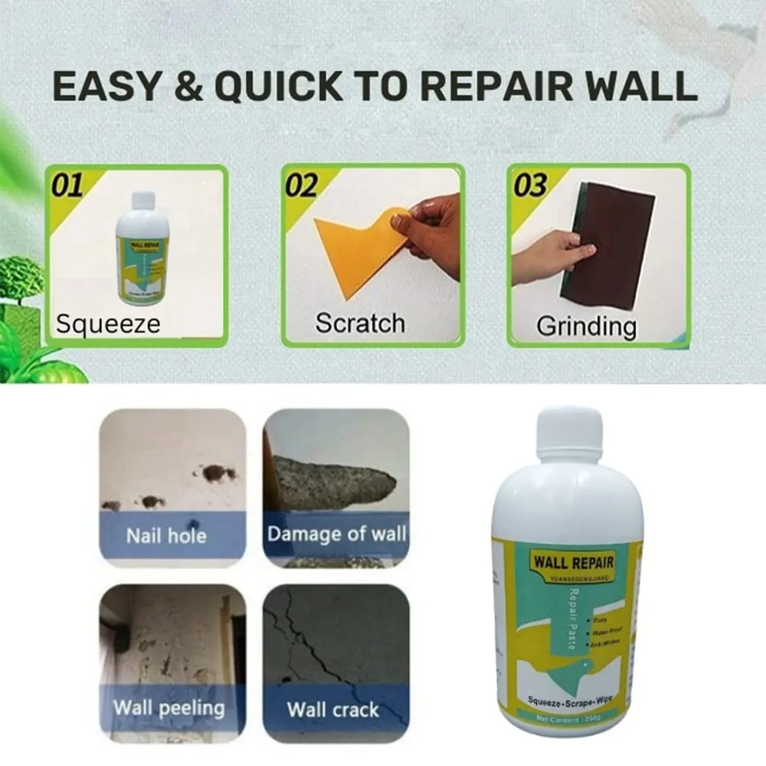 Wall Crack Repair Cream With Scraper - (Set) - Zidbik