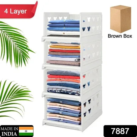 7887 4 Layer Stackable Multifunctional Storagefor Clothes Foldable Drawer Shelf Basket Utility Cart Rack Storage Organizer Cart For Kitchen Pantry Closet Bedroom Bathroom Laundry (4 Layer 1 Pc) - Zidbik