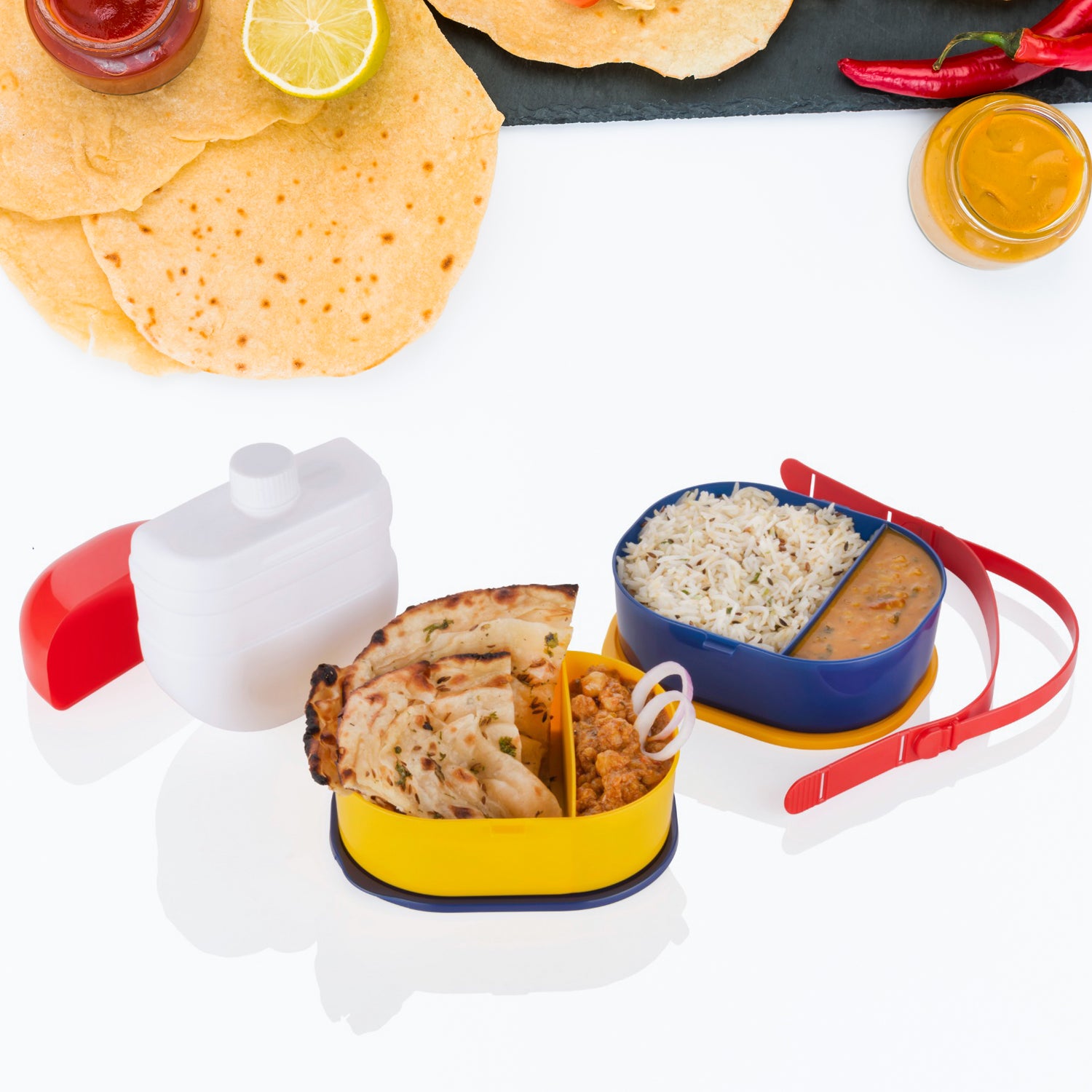 7158 Mr. Chef Smart Lunch Box Capsule Shape Strap-on Lunch Box With Water Bottle And Handle - Zidbik