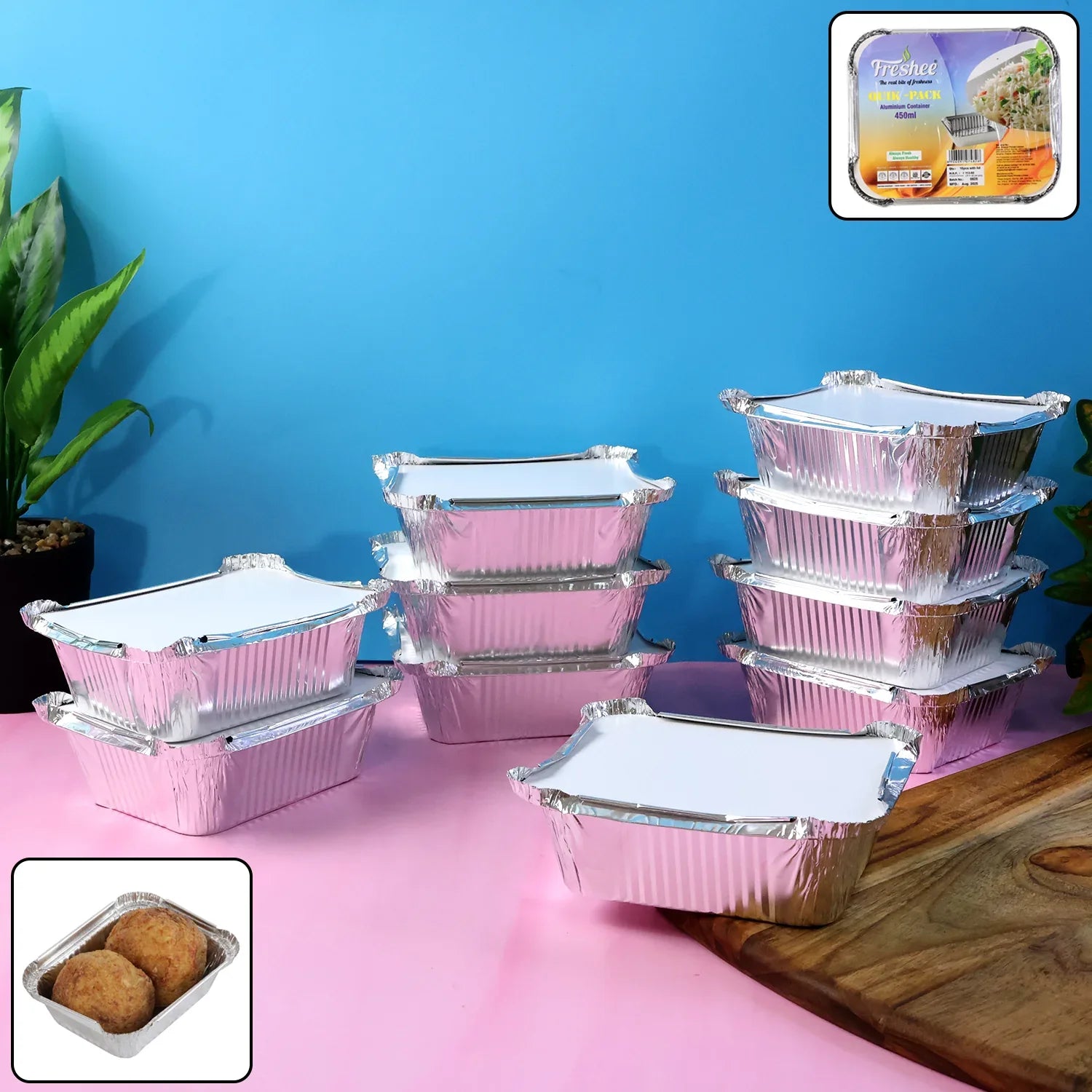 Freshee Aluminium Food Container With Lid 450 Ml 10 Pc - Zidbik
