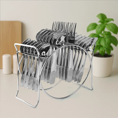 Stainless Steel Cutlery Set With Elegant Storage Stand (24 Pc) - Zidbik