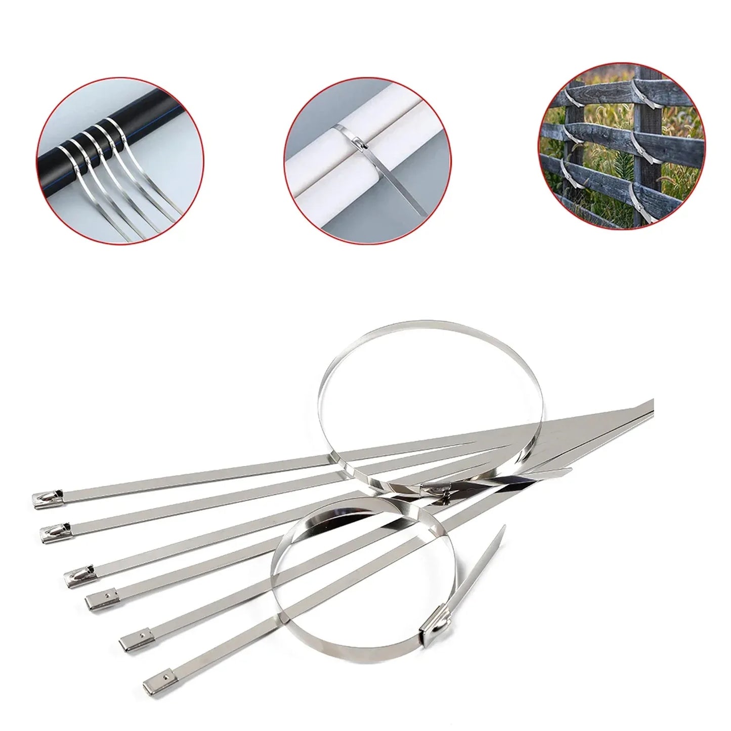 Stainless Steel Cable Tie Used For Solar Industrial And Home Improvement Multipurpose High Strength Self-locking Zip Ties Multi-purpose Tie Portable Rustproof 100pcs Wide Application Zip Tie Set For Building ( 4.6x200mm 4.6x100mm 100 Pcs Set) - Zidbik