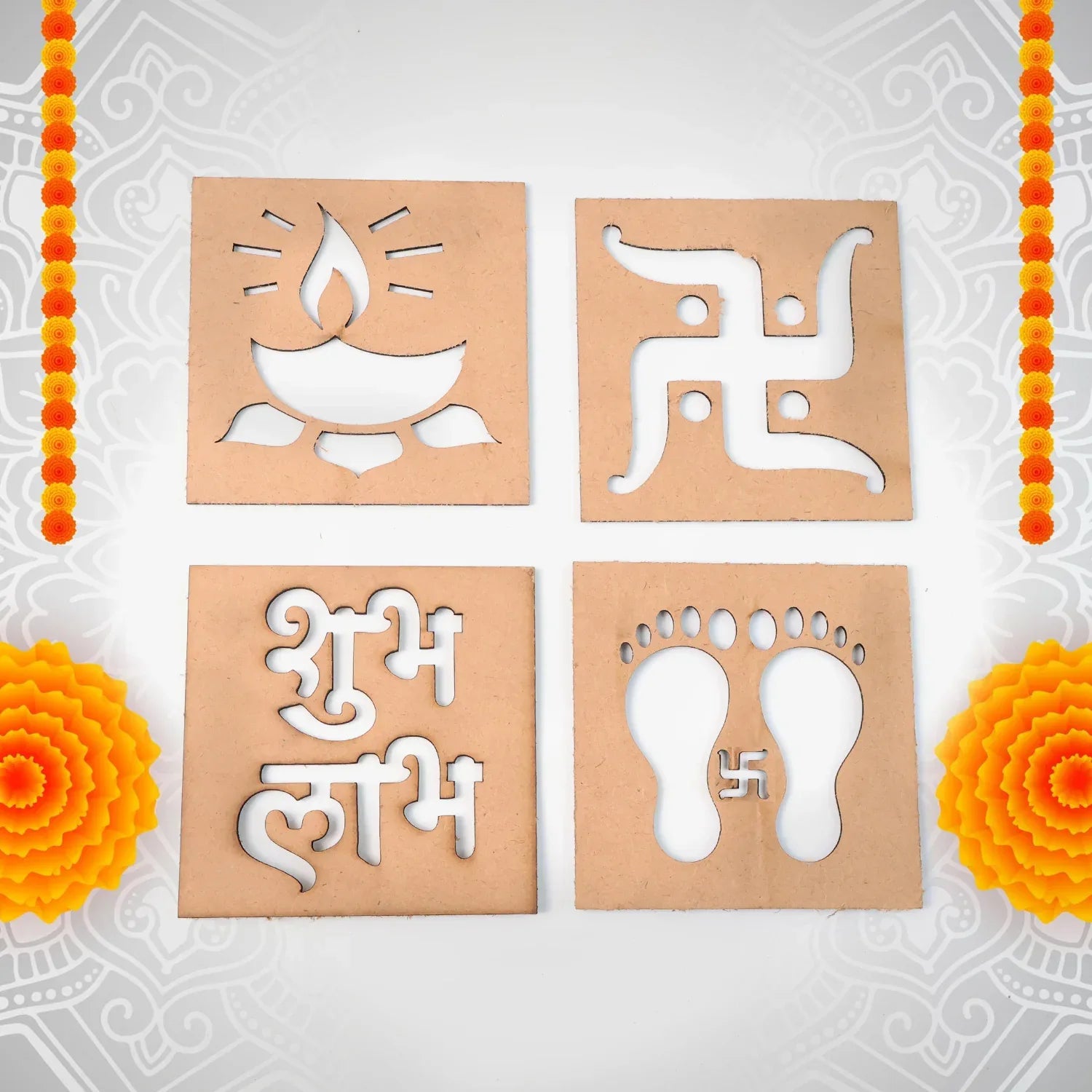 Wooden Decorative Cutouts (Mix Design 4 Pc) - Zidbik