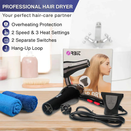 Orbit Professional Electric Hair Dryer With Concentrator Nozzle (1 Pc) - Zidbik