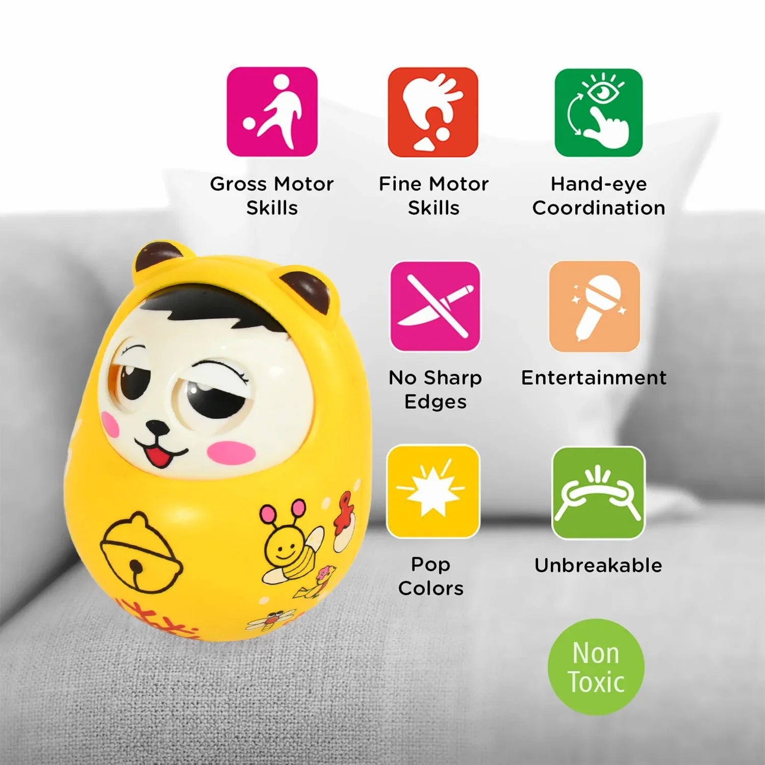 1935 Musical Roly Poly Toys For Baby Push And Shake Wobbling Toy With Music Tumbler Doll Toy For Babies Sound Balancing Doll Toys For Baby Boys Girls 8+ Months Multicolor (1 Pc) - Zidbik