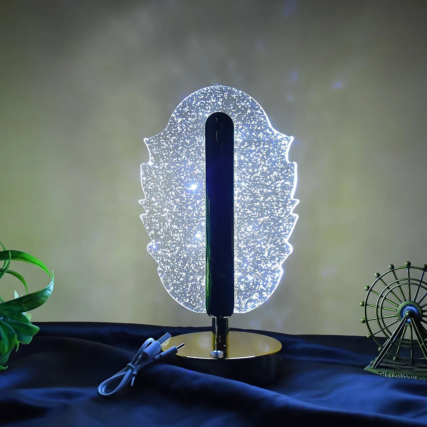 Elegant Feather Shape Crystal Table Lamp (1 Pc) - Zidbik