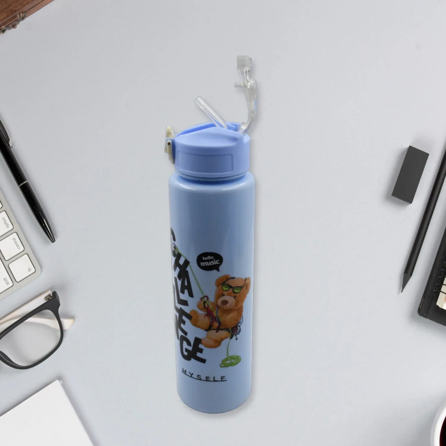 8403 Plastic Water Bottle 3pc Set3 Different Size Bottle High Quality Water Bottle Plastic Water Bottle Bpa-free Leak-proof Cartoon Printed Design For Kids School For Fridge Office Sports School Gym Yoga (3 Pc Set) - Zidbik