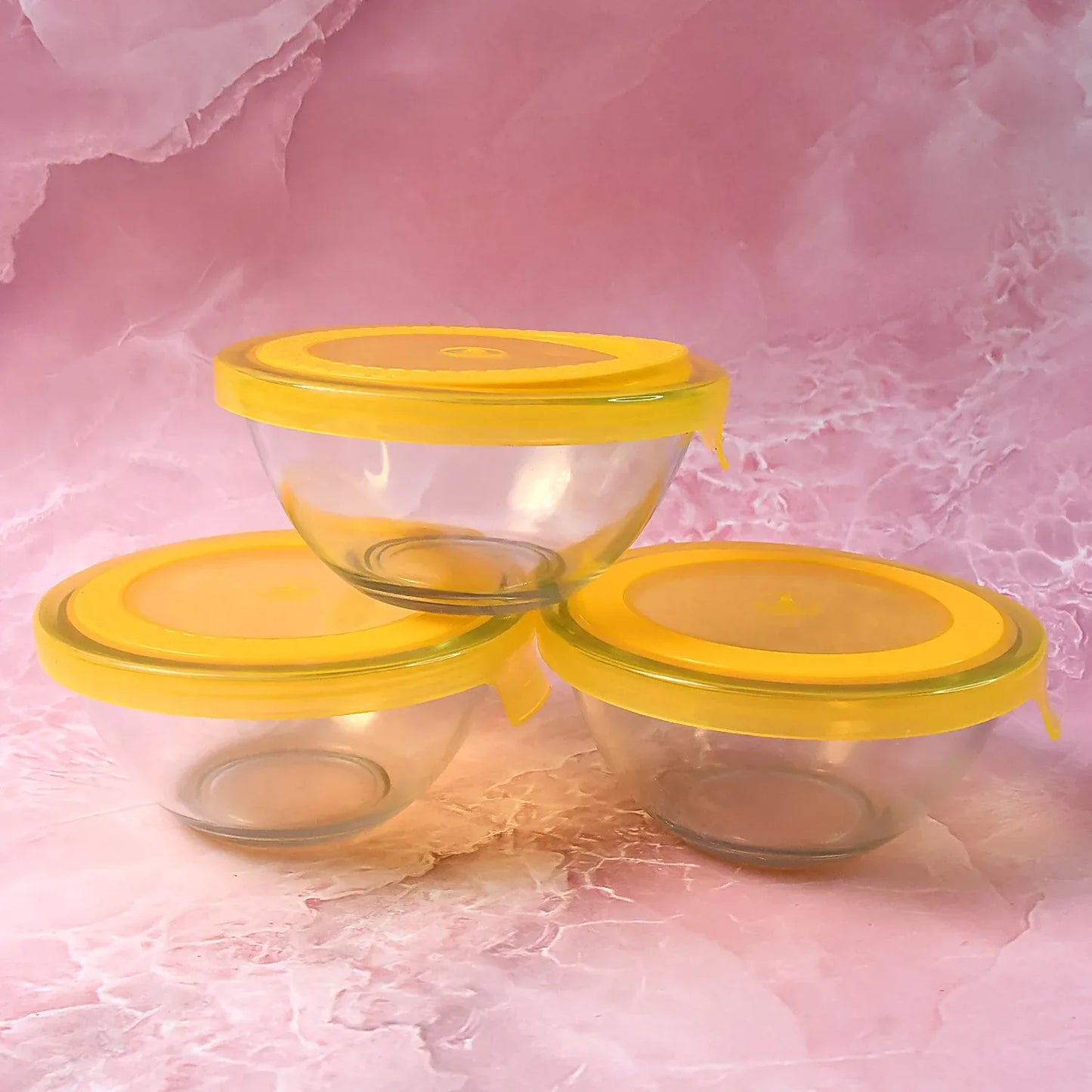 Dazzle Glass Bowl Set Mixing Storage Bowls With Lids (3 Pcs Set) - Zidbik