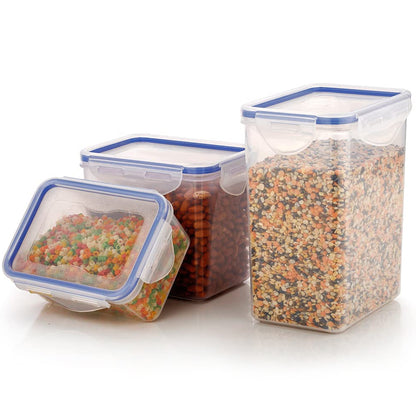 5827 Rectangle Abs Airtight Food Storage Containers With Leak Proof Locking Lid Storage Container Set Of 3 Pc (Approx Capacity 500ml1000ml1500ml Transparent) - Zidbik