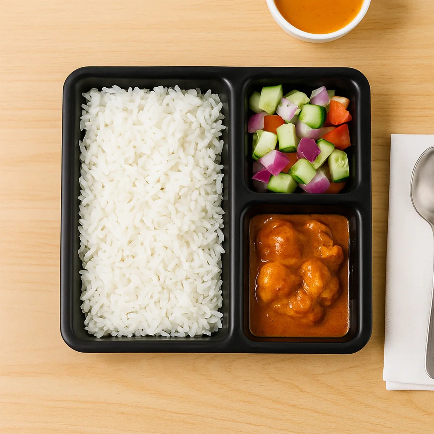 Plastic Multi-compartment Meal Serving Tray 3-section Rectangular Dining Plate (1 Pc Black) - Zidbik