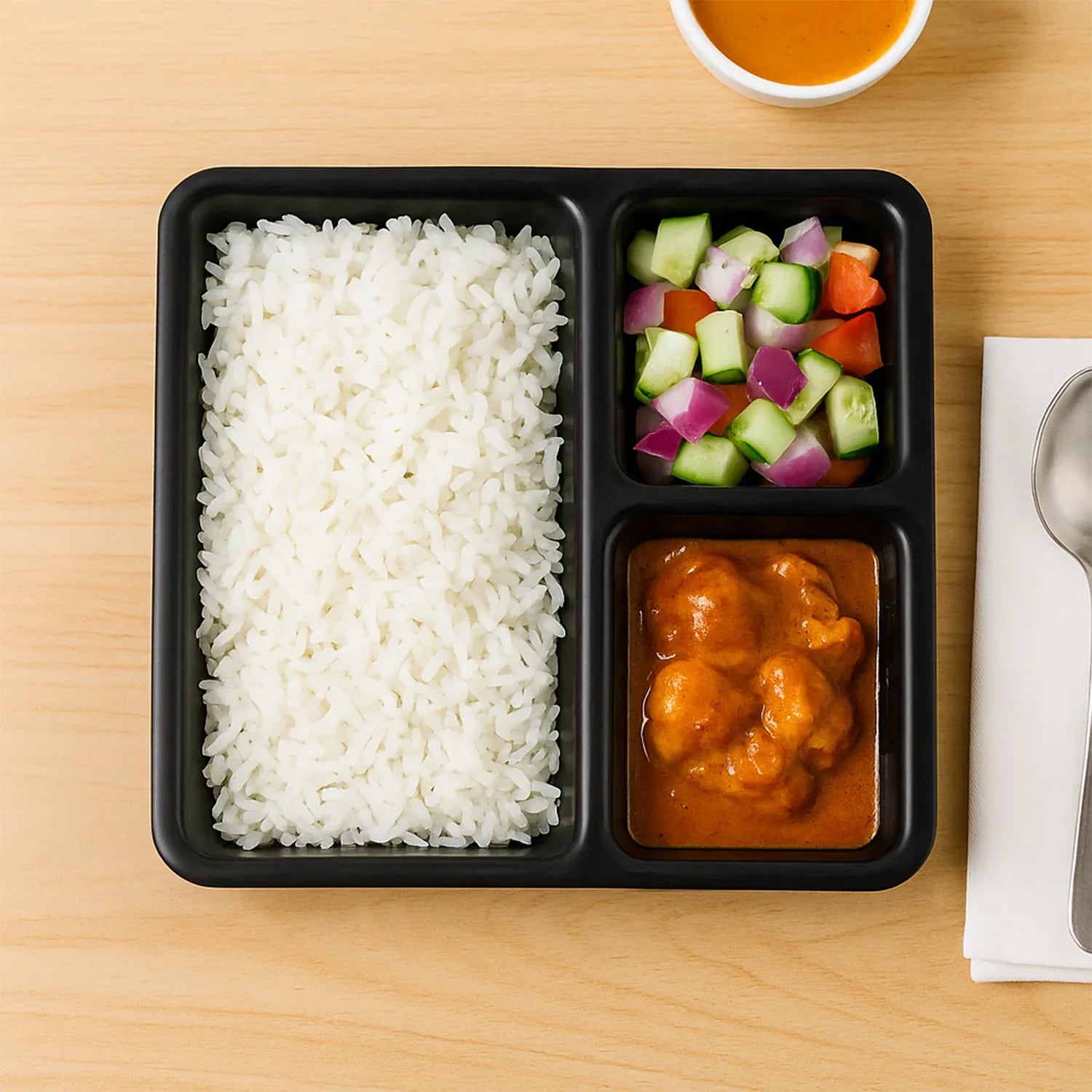 Plastic Multi-compartment Meal Serving Tray 3-section Rectangular Dining Plate (1 Pc Black) - Zidbik