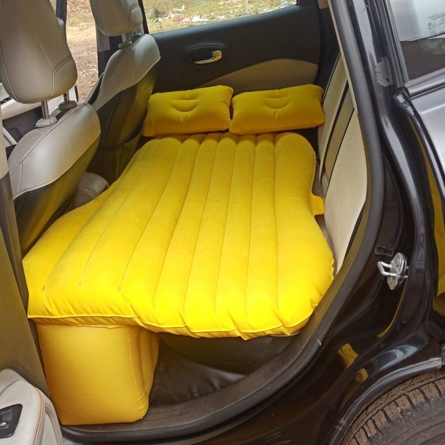 8043 Car Inflatable Bed With 2 Pillows   Air Pump (Portable) For Travel Camping Vacation  Polyester Inflatable Travel Car Bed Air Sofa With Two Inflatable Pillow And Air Pump For Car Back Seat Air Pump Random Colour - Zidbik