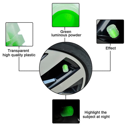 0547 Tyre Valve Caps Luminous Glow Car Tire Air Stem Valve Cap Covers ( 4 Pcs ) - Zidbik