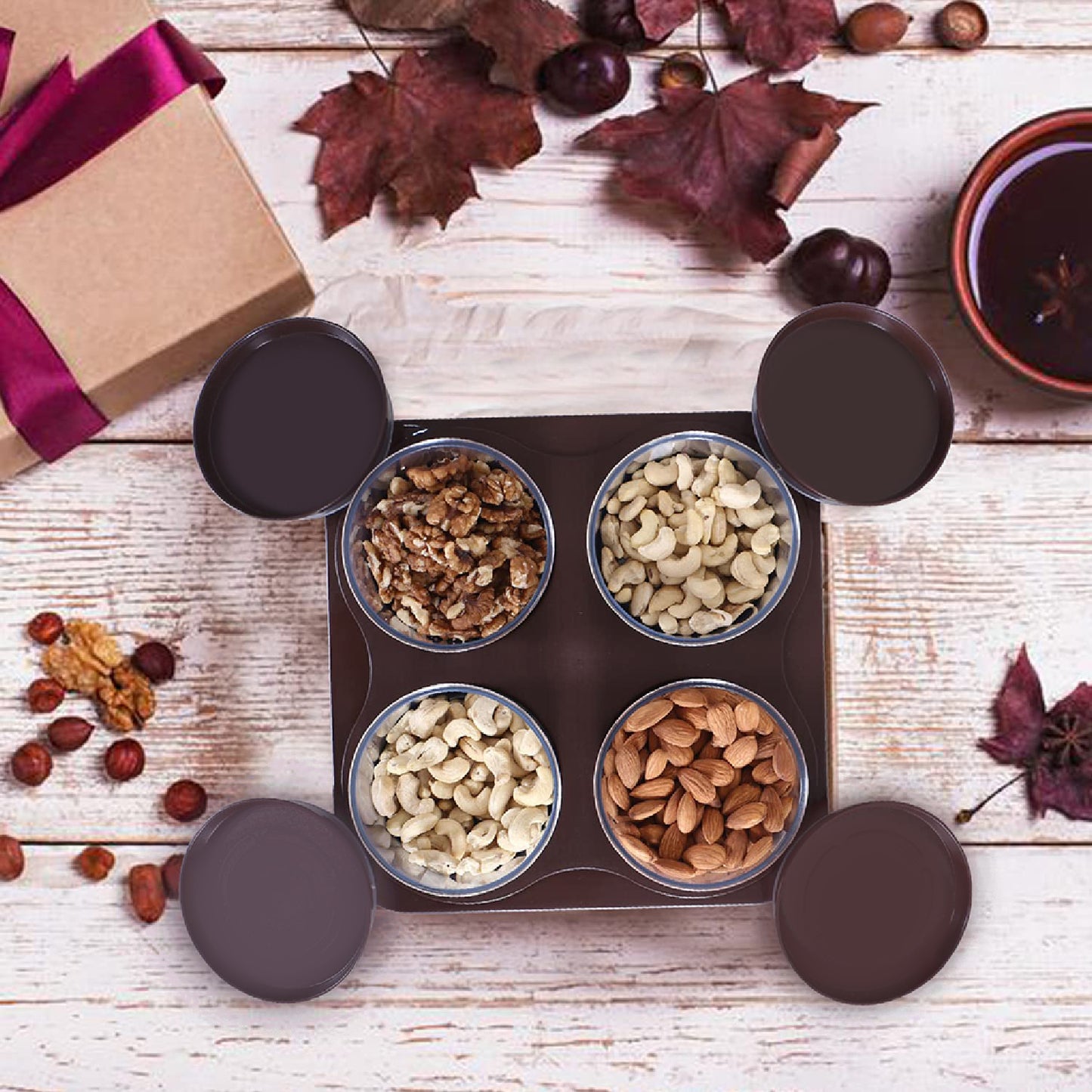 5550 Airtight Plastic 4 Pc Storage Container Set With Tray Dry Fruit Plastic Storage Container Tray Set With Lid  Serving Tray For Kitchen - Zidbik