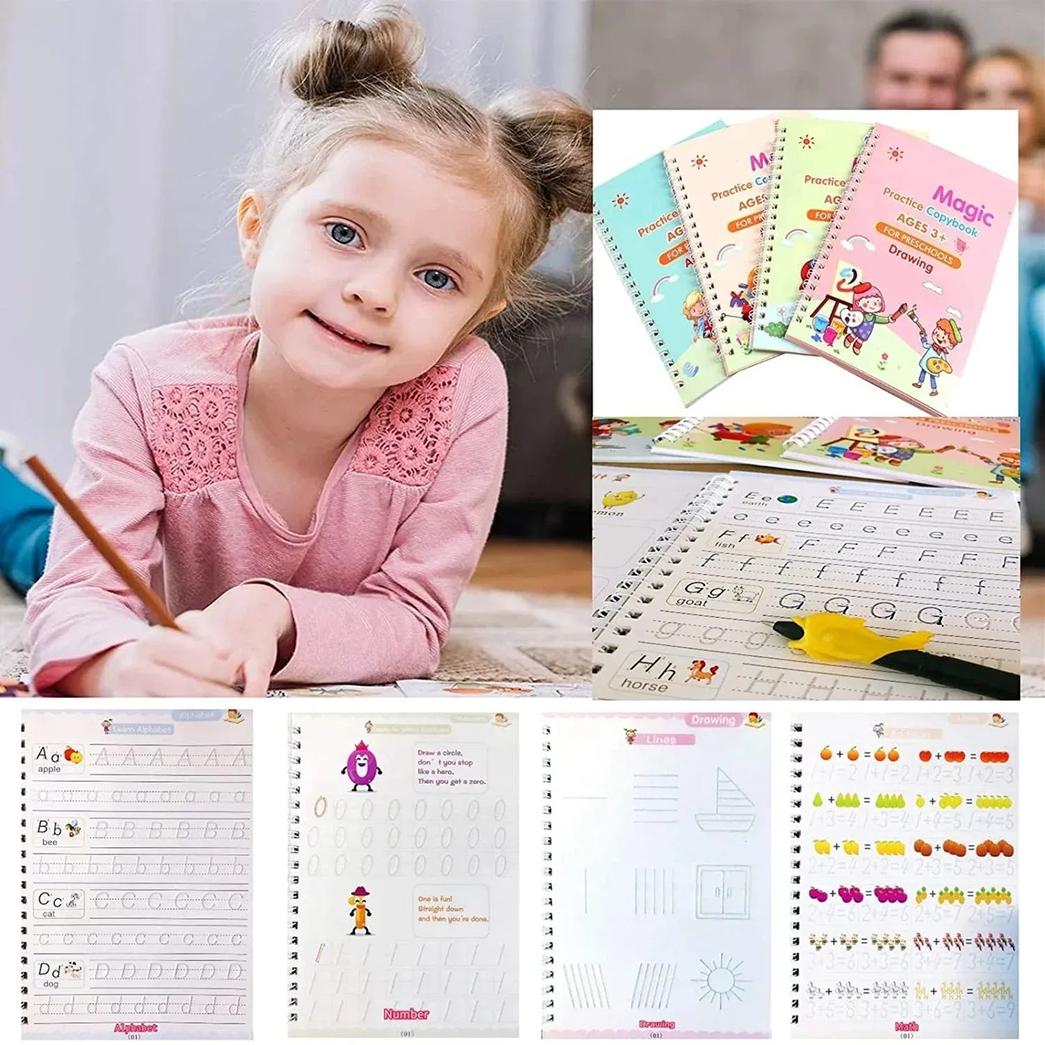 8075 4 Pc Magic Copybook Widely Used By Kids Childrens And Even Adults Also To Write Down Important Things Over It While Emergencies Etc. - Zidbik
