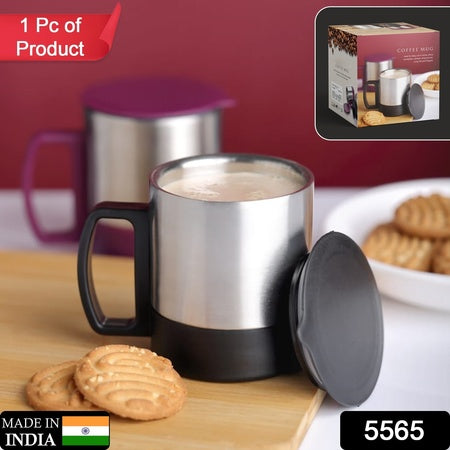 5565 Stainless Steel Coffeetea Cup Stainless Steel Lid Cover Hot Coffeetea Mug Hot Insulated Double Wall Stainless Steel Coffee And Milk Cup With Lid  Handle Easy To Carry - Coffee Cup (1 Pc) - Zidbik